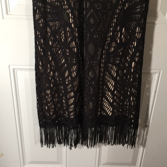 Beige by ECI black lace front flapper sleeveless dress fringe size Small - Picture 2 of 8